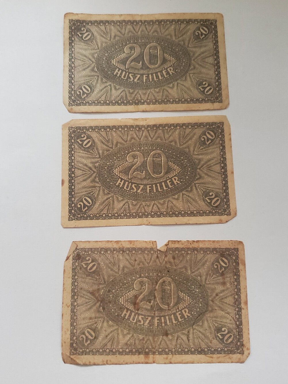 Three Hungarian 20 Filler Banknotes Circulated Condition